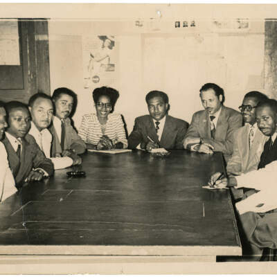 2022.024.003 Recto: Black and white group photograph at Boone Higgins trade school