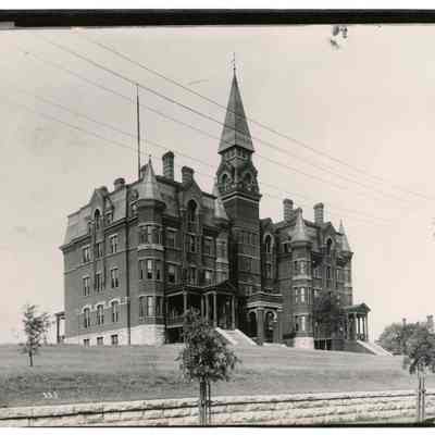 2022.057.041: Black and white photograph of Old Main on Grant University campus