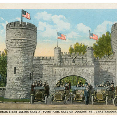 Postcard, Dixie Sight Seeing Cars at Point Park