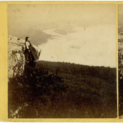 Girl on Lookout Point (Early Morning View Fog Rising)