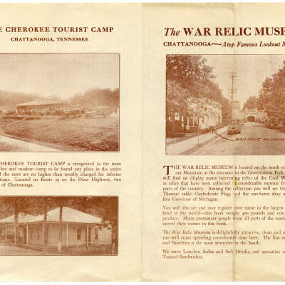 The Cherokee Tourist Camp and the War Relic Museum, Two-Fold Brochure