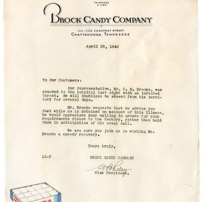 Brock Candy Company Letter