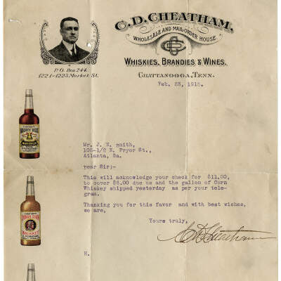 C.D. Cheatham Wholesale and Mail Order House, Whiskies, Brandies, & Wines