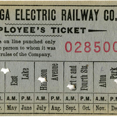 Chattanooga Electric Railway Company Employee’s Ticket