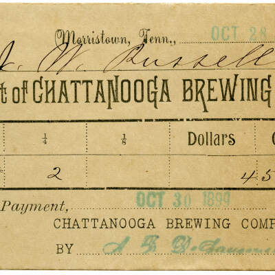 Chattanooga Brewing Co. Cover and Reciept