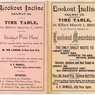 Lookout Incline Railway Co. Time Table