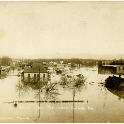 1917 Flood, Thacher Medicine Company and East Main From Top Lookout Planing Mill