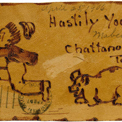Hastily Yours, Chattanooga Tennessee, Leather Postcard