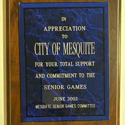Plaque of appreciation -Senior Games 2002
