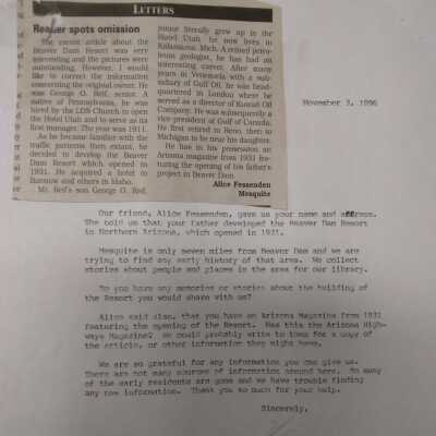 Beaver Damn Resort Letter 1996