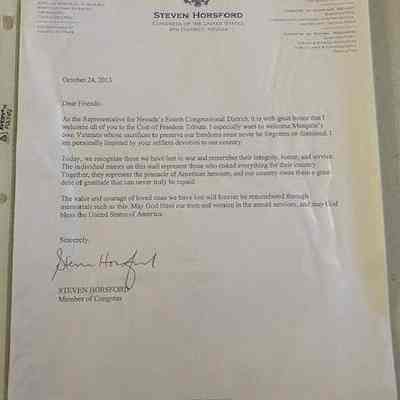 Letter from Steven Horsford Cost of Freedom Tribute to Vietnam Veterans