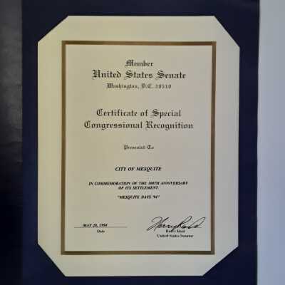 Certificate Of Special Congressional Recognition