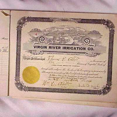 Original Ledger for Virgin Valley Irrigation Co. Original Certificates of Stock in the Company Circa 1913