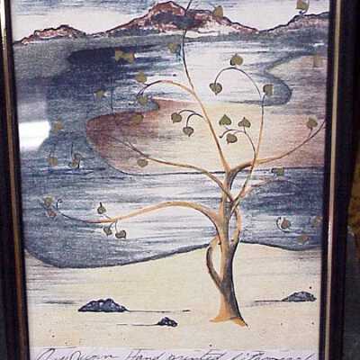 Hand painted lithograph 5 colors on Bavarian Limestone