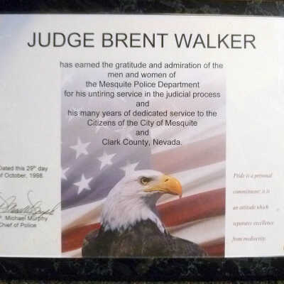 Plaque to Judge Brent V. Walker