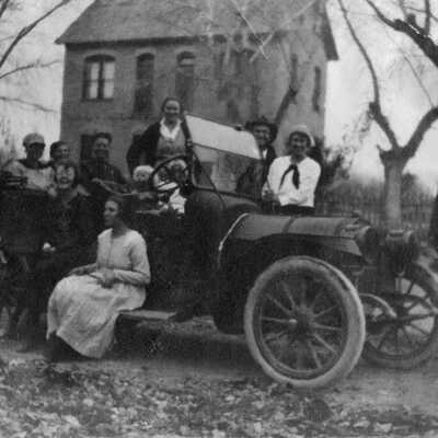 Early Virgin Valley Car and home Juanita Brooks on the running board