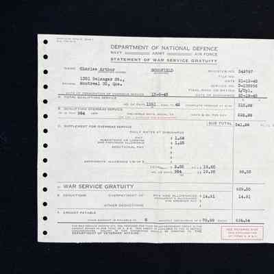 Statement of War Service Gratuity