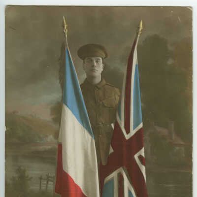 Portrait - Soldier of the Canadian Expeditionary Force with Flags