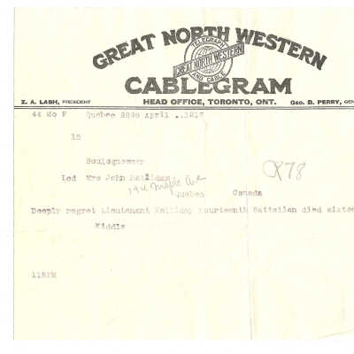 Telegram Advising of Death