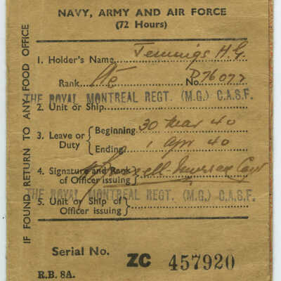 Ration Card, Military, WWII