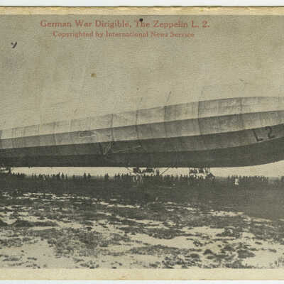 Zepplin hovering over the Ground