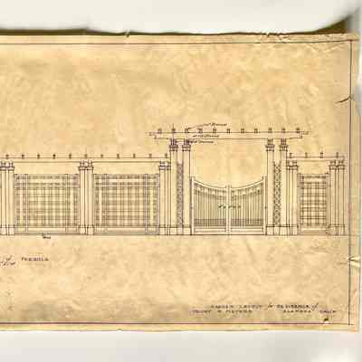 Plans of fencing, gate, and pergola, Meyers House