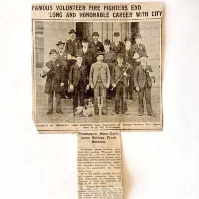Newspaper Clipping about retirement Thompson Hose Company No. 1, 1905
