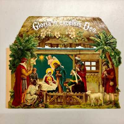 Fold-out cardboard Christmas Creche, c. 1960s