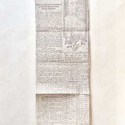 Clipping about marriage Rena Scott and Edward Howard Baxter, 1910