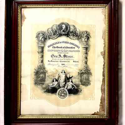 Certificate from Board of Education, S. F. awarded George Starr, 1886