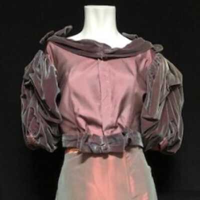 Pale lavender iridescent taffeta dress with velvet accents, c. 1890s