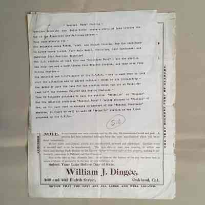 Real Estate Flyer from William J. Dingee, for property auction, 1893, and station naming note, 1920s