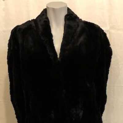 Black rabbit fur coat with shawl collar, by Marie Anne, 1930s-1940s