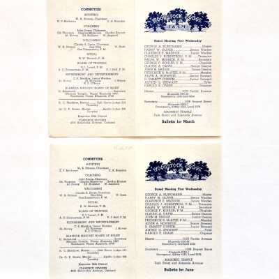 Bulletins from the Woodstock Lodge, Masonic Temple, 1939