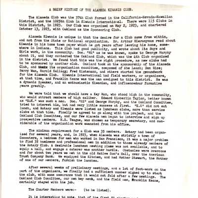 Draft 'History of the Alameda Kiwanis Club', 1958