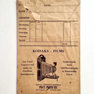 Advertising photo and film envelope from Piatt Photo Co., late 1920s