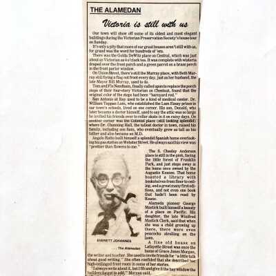 Clipping from 'The Alamedan' with article by Everett Johannes, prior 1999