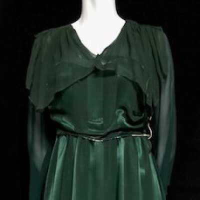 Dark green striped satin dress, c. 1916-1918