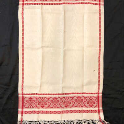 Red and white guest towel from the Baldwin family, c. 1900s