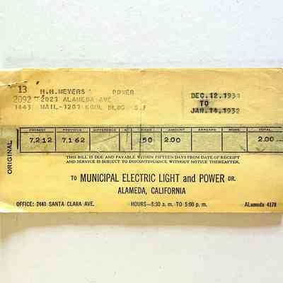 Municipal Electric Light Plant Bills for 2021 Alameda Ave, 1931-1932