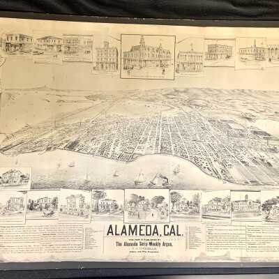 Argus Bird's Eye View Map of Alameda, of the John H. Harder family, c. 1920s-1950s