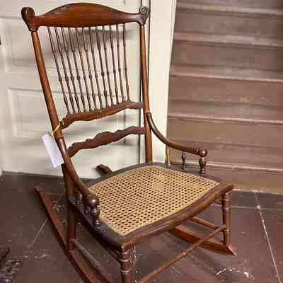 Rocking Chair with caning and 12 turnings, from the Mastick family, c. 1889