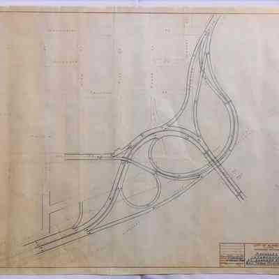 Map of proposed interchange at Bay Farm Island Bridge, 1953