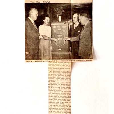 Newspaper Clipping about a Stamp Vending Machine at the Post Office, 1948