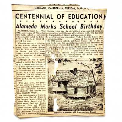 Clipping on Centennial establishment first Public School, 1955