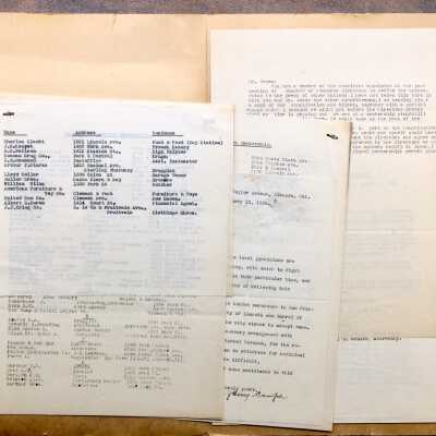 Folder with Chamber of Commerce Membership list, 1920