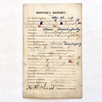 Alameda High School report card for Daniel Knox, 1899