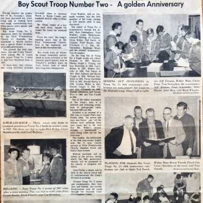 Clipping about 50th Anniversary of Alameda boy Scout Troop #2, 1967