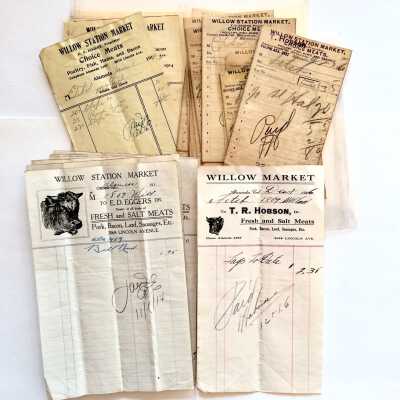 Bills from Willow Station Market, 1914-1916