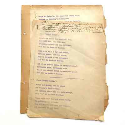 Lyrics of songs sung in school bond drive to replace Longfellow and Versailles Schools, 1938